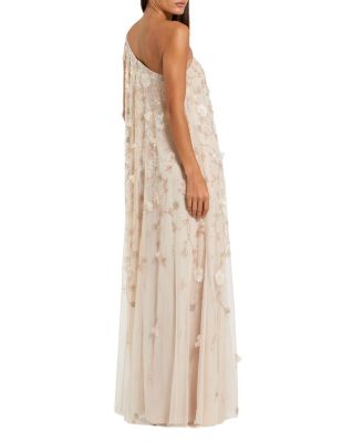  Floral Embellished Mesh One Shoulder Kaftan Gown