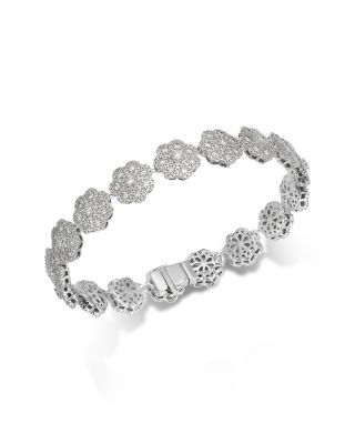 Luxe Collection Diamond Flower Link Bracelet in 14K White Gold, 5.0 tcw