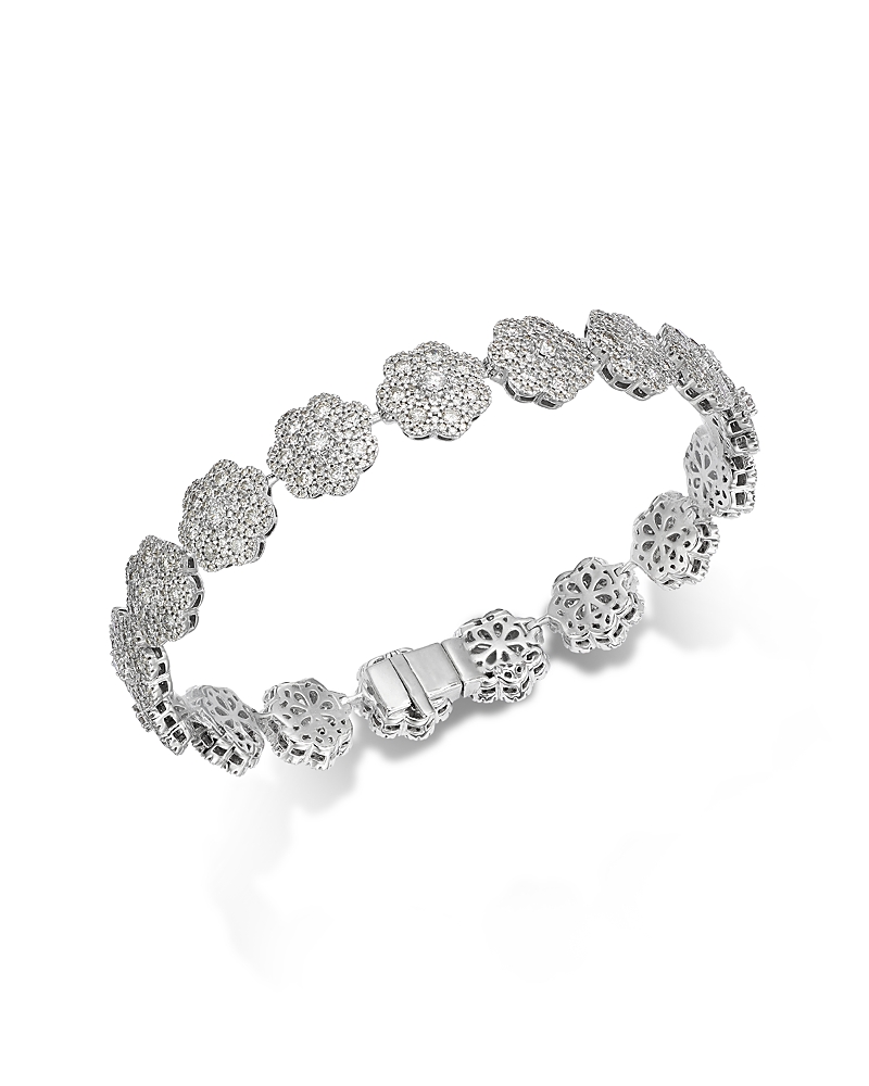 Bloomingdale's Fine Collection Luxe Collection Diamond Flower Link Bracelet in 14K White Gold, 5.0 tcw