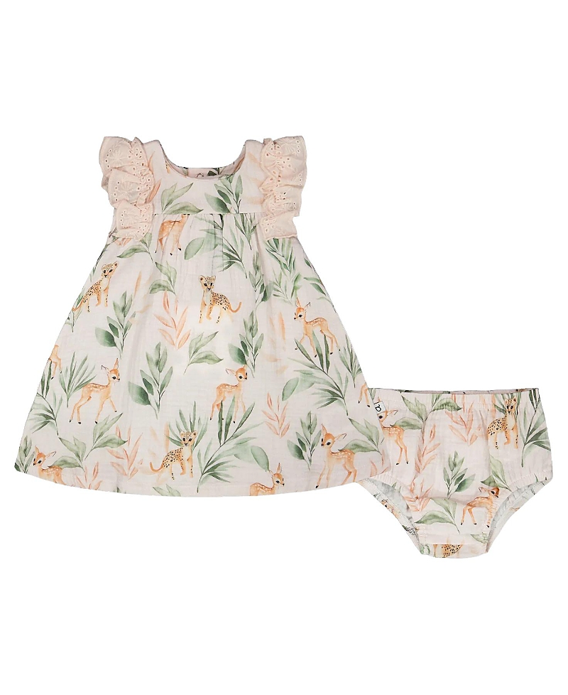 Deux par Deux Girls' Muslin Dress and Bloomer Deer Printed Set - Baby