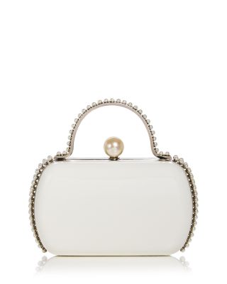 Imitation Pearl Trim Minaudiere Box Clutch - Exclusive