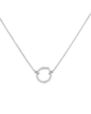 18K White Gold Antifer Diamond & Polished V Ring Pendant Necklace, 16.5-17.7"