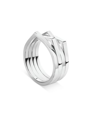 18K White Gold Antifer V Shape Four Row Band
