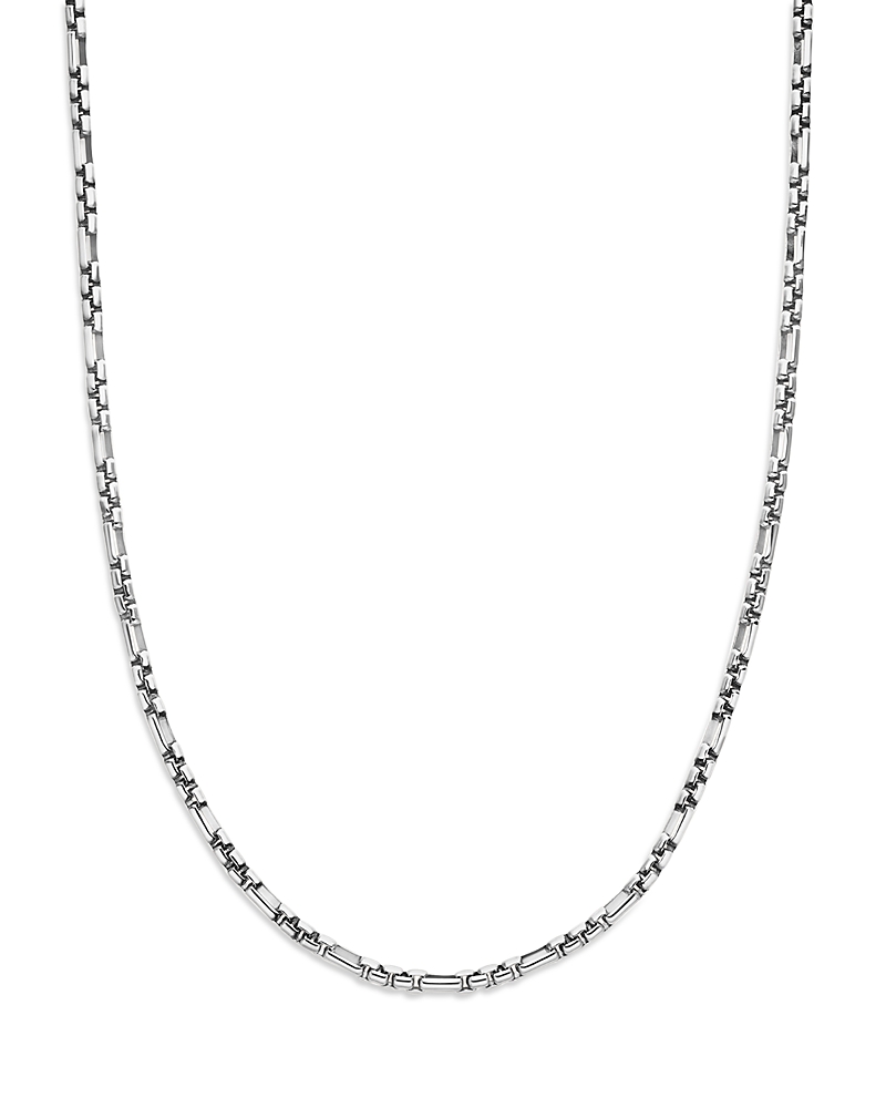 Men's Open Station Box Chain Necklace in Sterling Silver, 3mm