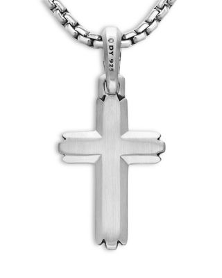 Men's Deco Cross Pendant in Sterling Silver, 27mm