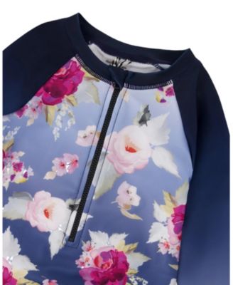 Girls' One-Piece Long Sleeve Rose Rashguard - Little Kid