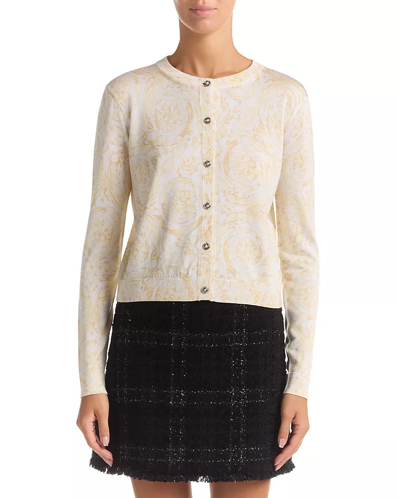 Versace Barocco Printed Silk Cardigan Sweater