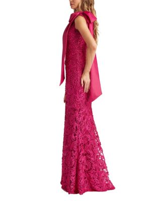  Lorne Embroidered Bow-Shoulder Gown