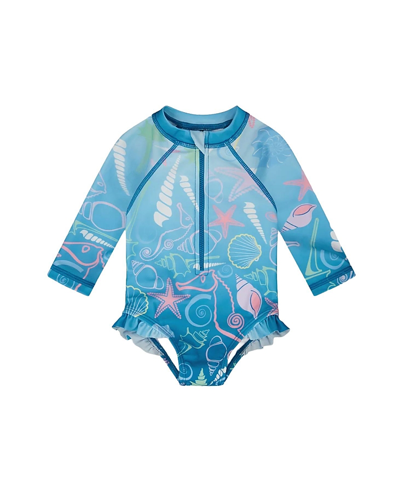 Deux par Deux Girls' One-Piece Long Sleeve Shell Print Rashguard - Baby