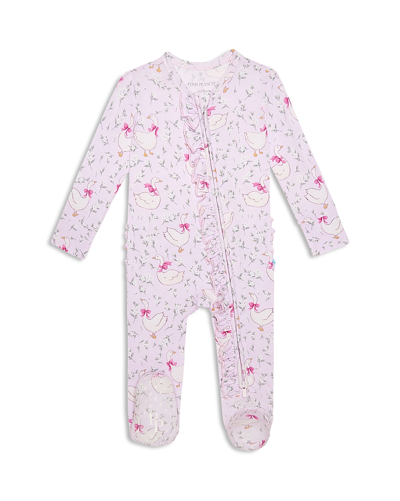 Posh Peanut Girls' Goose Blossoms Ruffled Zip Footie - Baby
