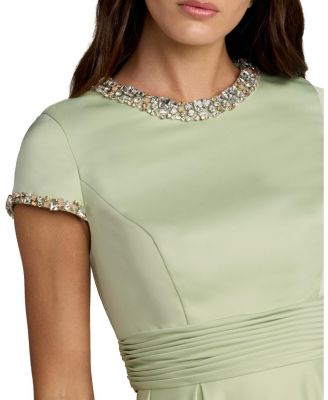 Petite Embellished Satin Cap Sleeve Ball Gown