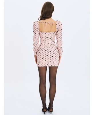  Perla Ruched Bust Velvet-Embossed Bow Mini Dress