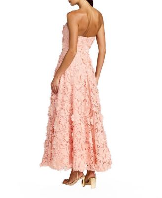  Floral Lace Strapless A Line Midi Dress