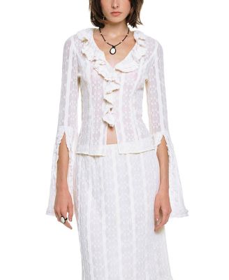  Floral Ruffle Stretch Lace Blouse