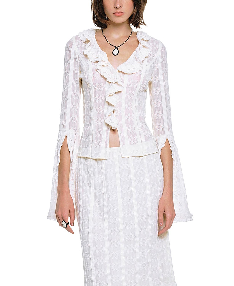 Anna Sui Floral Ruffle Stretch Lace Blouse