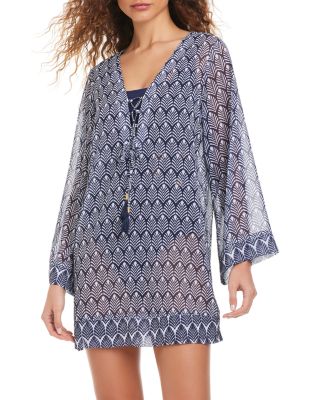 V Neck Front Tie Dress Swim Cover-Up