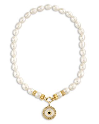 14K Yellow Gold The Solara Freshwater Rice Pearl & Diamond Eye Pendant Necklace, 16"
