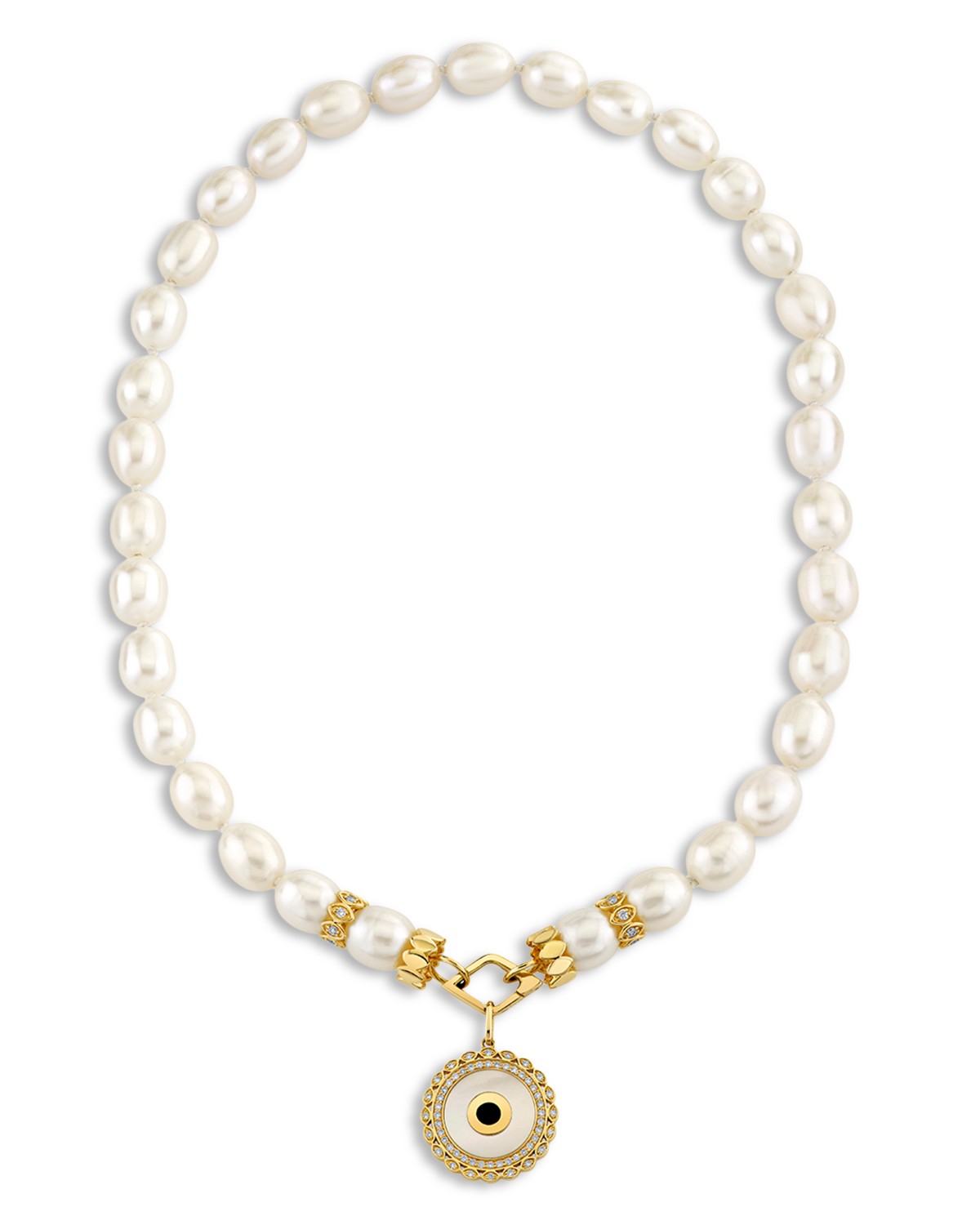 14K Yellow Gold The Solara Freshwater Rice Pearl & Diamond Eye Pendant Necklace, 16"