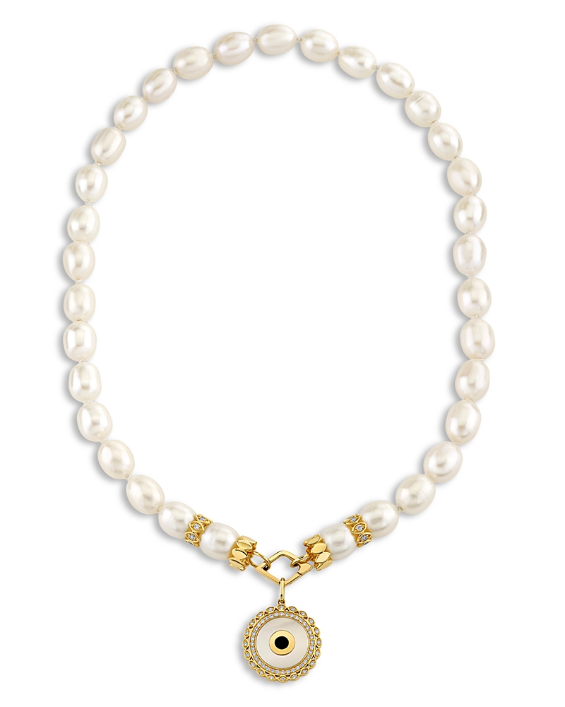 Sydney Evan 14K Yellow Gold The Solara Freshwater Rice Pearl & Diamond Eye Pendant Necklace, 16