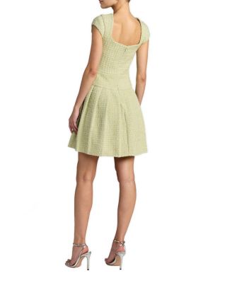 Boucle Cap Sleeve Pleated Skirt Mini Dress