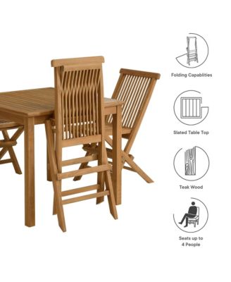  Vienna Outdoor Patio Teak Wood Dining Set with Folding Chairs, Set of 5