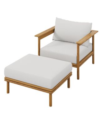 Wren Outdoor Patio Teak Wood Armchair and Ottoman, Set of 2