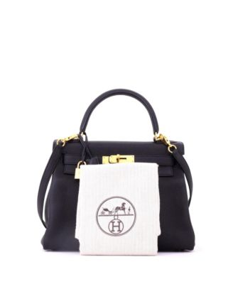 Kelly 28 Handbag Black Togo with Gold Hardware