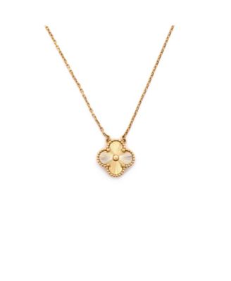 Vintage-Like Alhambra Pendant Necklace Guilloche 18K Gold, 16.5"