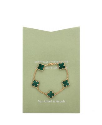  Vintage-like Alhambra 5 Motifs Bracelet 18K Gold and Malachite