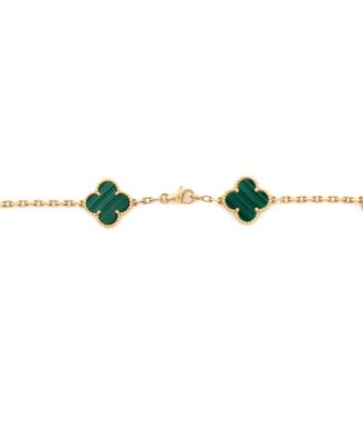 Vintage-Like Alhambra 20 Motifs Necklace 18K Gold and Malachite, 34"