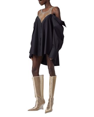 Crystal Embellished Mini Shirt Dress