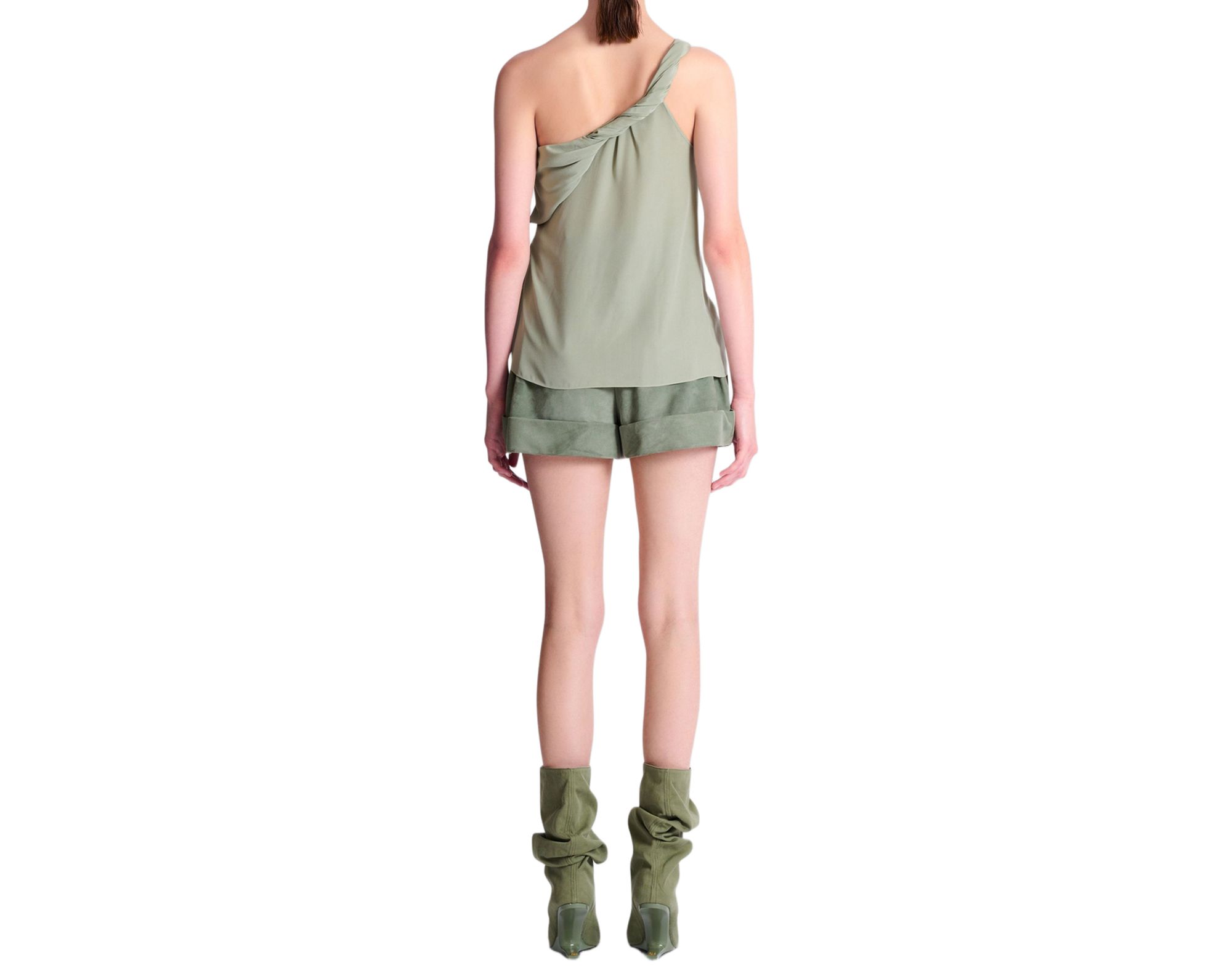 Draped One-Shoulder Silk Crepe Top — Image 3