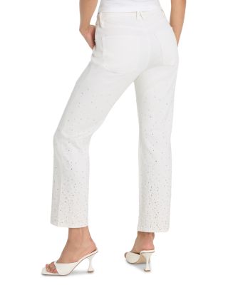 Good Icon High Rise Straight Ankle Embellished Jeans in White001