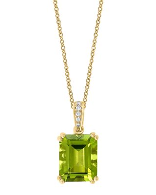 Peridot & Diamond Pendant Necklace in 14K Yellow Gold, 16-18"