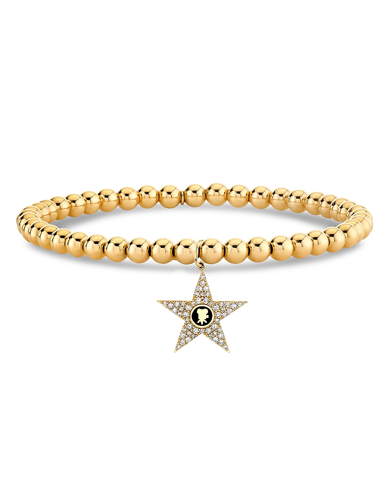 Sydney Evan 14K Yellow Gold California Diamond Hollywood Star & Polished Bead Charm Stretch Bracelet - Exclusive