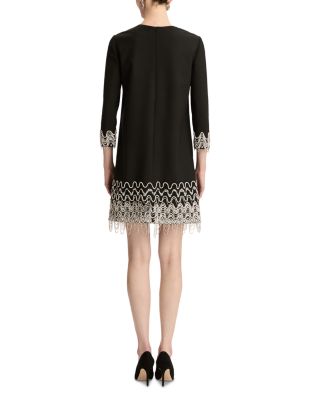 Long Sleeve Wave Embroidered Hem Cocktail Dress