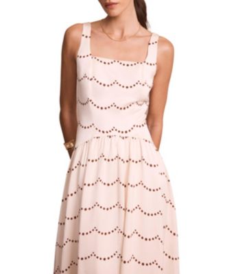  Women's Spot Print Midi Dress with Thin Straps