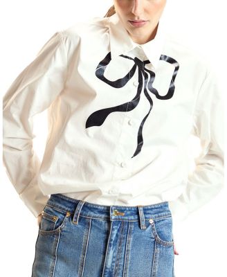  Metallic Bow Cotton Shirt