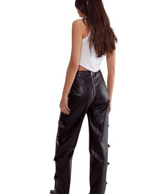  Faux Leather Buckle Detail Pants