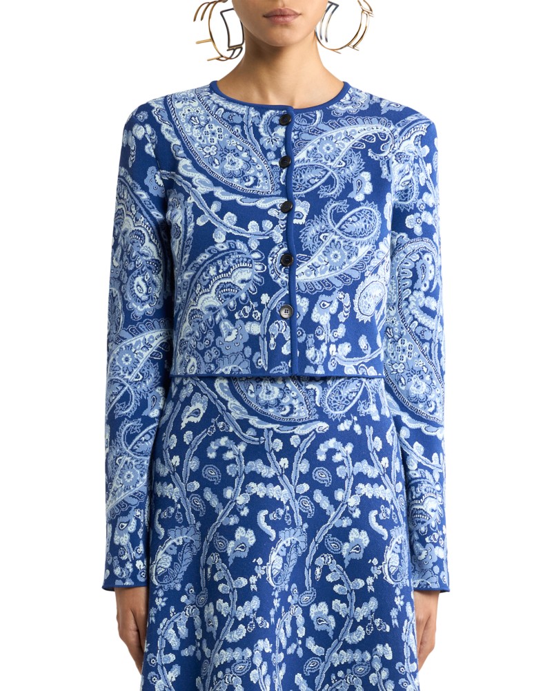 Etro Cropped Cardigan Sweater in Multi/Blue