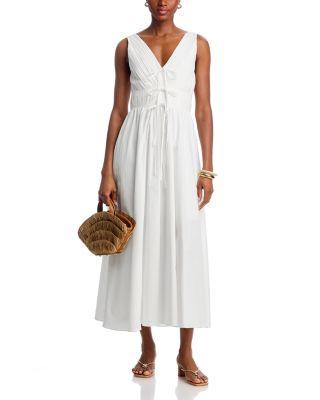 V Neck Tie Front Yellow Midi Dress