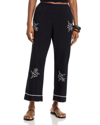 Embroidered Wide Leg Pants