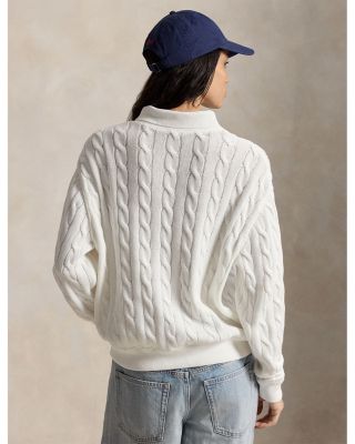 Cable Knit Cotton Polo Collar Sweater