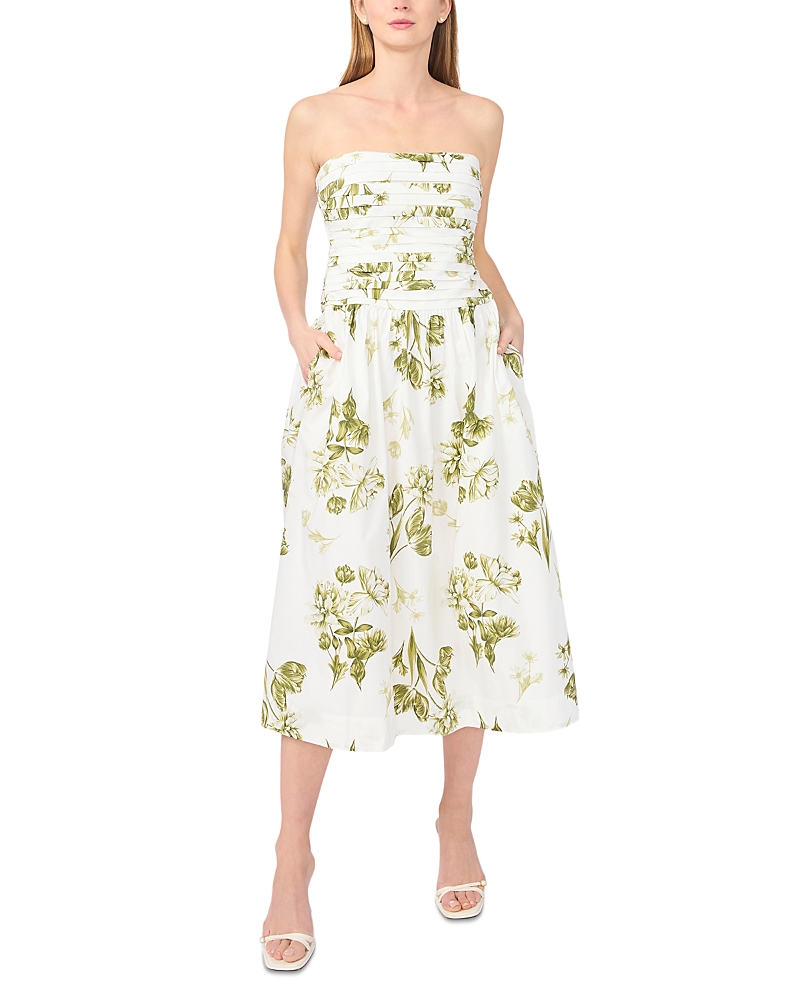 1.state Strapless Ruched Bodice Midi Dress