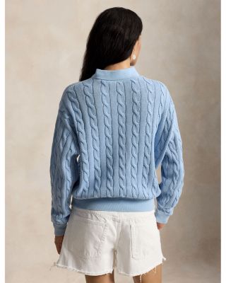 Cable Knit Cotton Polo Collar Sweater