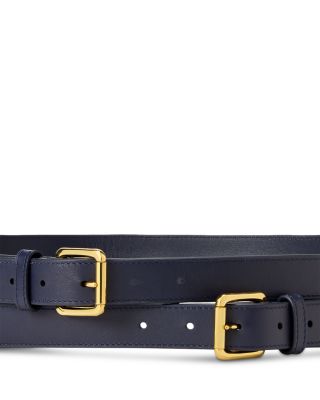 Leather Double Buckle Stacked Wide Belt