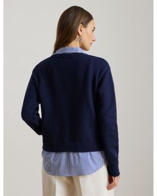 Layered Button Trim Cotton Sweater