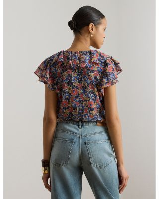 Floral Ruffle Trim Georgette Blouse