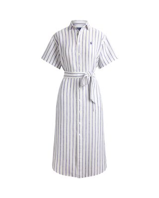 Striped Linen Short Sleeve Shirtdress