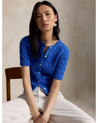 Cable Knit Cotton Short Sleeve Cardigan